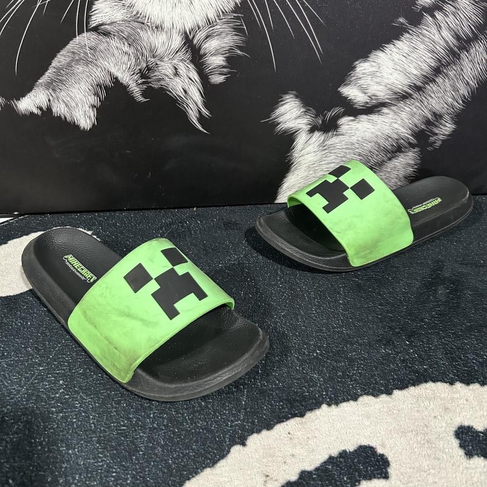 Minecraft Slide Sandal Boys 6 Green Rubber Creeper Face Slip-On Pool Summer
